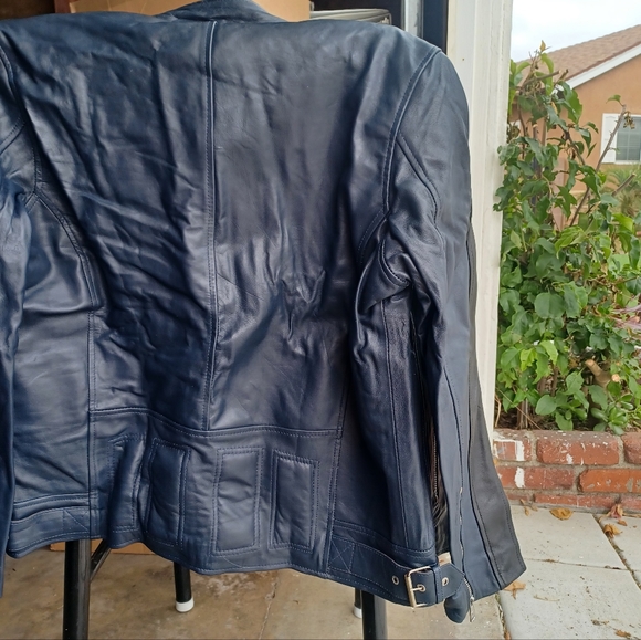 Navy Blue Cafe Racer Motorcyclist style Jacket - Picture 4 of 4